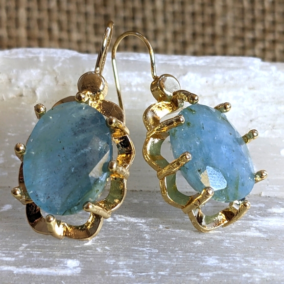 Natural Aquamarine Faceted From Rough Approx 8 Carats in Gold Filled Earrings - Picture 1 of 6